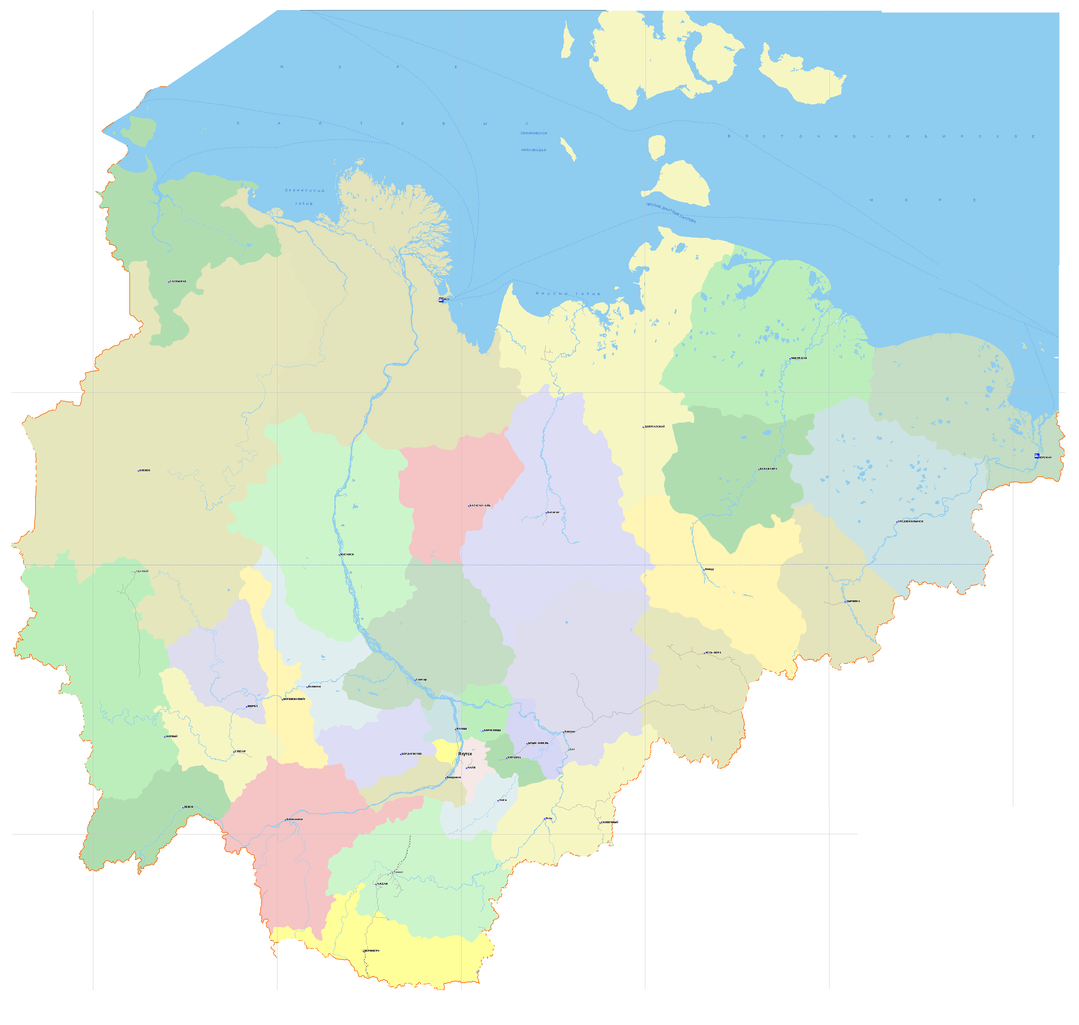 Карта Республики Саха Якутия по районам. Карта Республики Саха Якутия с улусами. Якутия по районам карта Республики. Республика Саха Якутия административная карта.